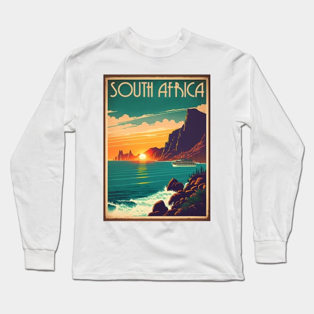South Africa Coastline Vintage Travel Art Poster Long Sleeve T-Shirt by OldTravelArt